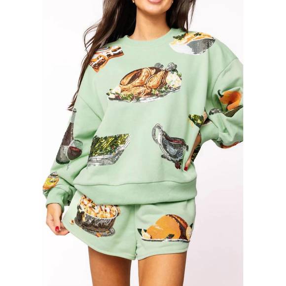 NEW QUEEN OF SPARKLES queen of turkey sweatshirt in mint - Picture 7 of 7